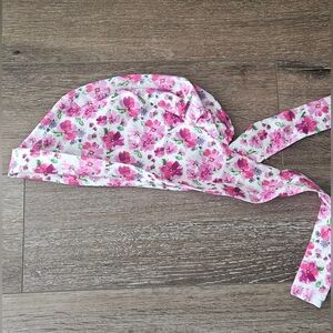 Floral Pink and White Euro Scrub Cap